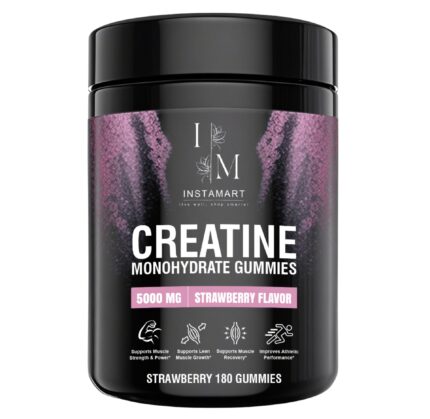 Creatine Monohydrate Gummies – 5000MG | Sugar-Free, Strawberry Flavored, with B12, Turmeric & Black Pepper | 180 Gummies | for Women & Men